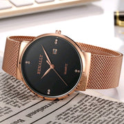Ultra-thin diamond scale simple business men's sports quartz mesh with waterproof watch